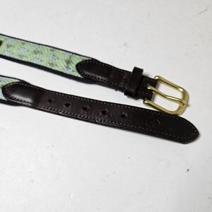 Vineyard Vines Sailfish Club Belt Canvas Leather Green Brown Brass W30
